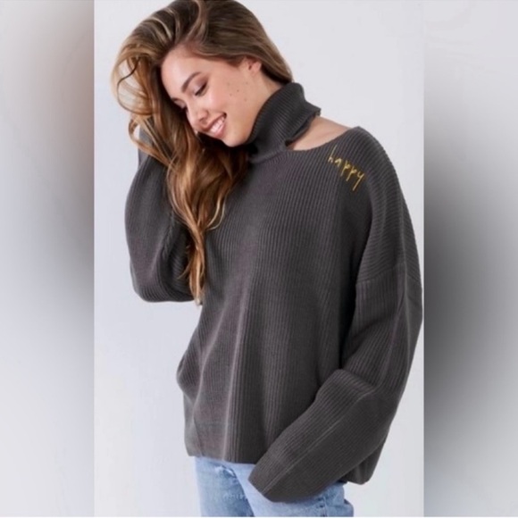 Peace Love World Happy Oversized Turtleneck Sweater s L - Picture 1 of 6